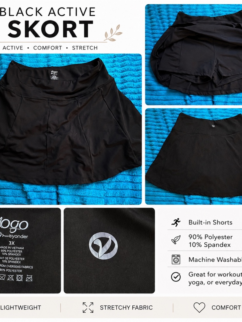 GOGO Black Active Skort with Built-In Shorts